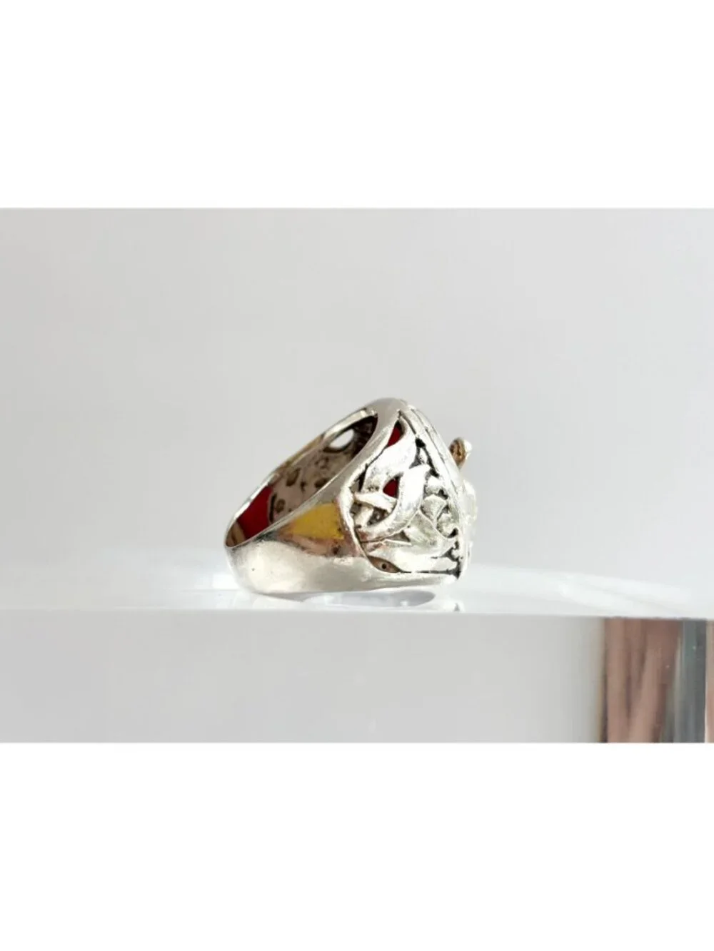 Carnelian Stone Turtle Figural Oval Sterling Silver 925 Vintage Ring - sz 6